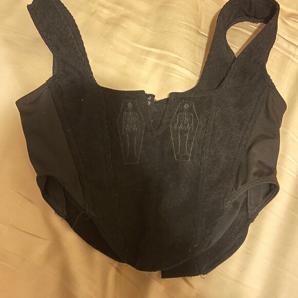 Disturbia Immortal Split Black Corset Skeleton Embroidered Crop Tank - Picture 5 of 5